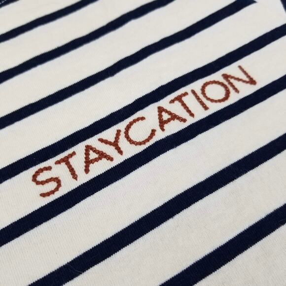 Madewell Striped Embroidered Staycation Crop Tee Size Large - Picture 10 of 12